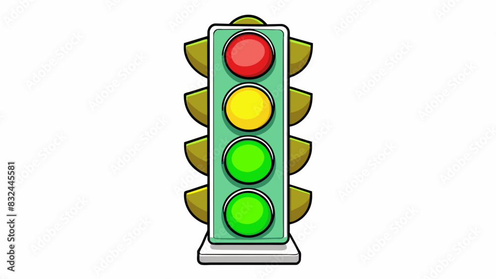 Poster A traffic light with a green light on the bottom yellow in the middle and red on top representing the different levels of priority in completing tasks. Cartoon Vector.