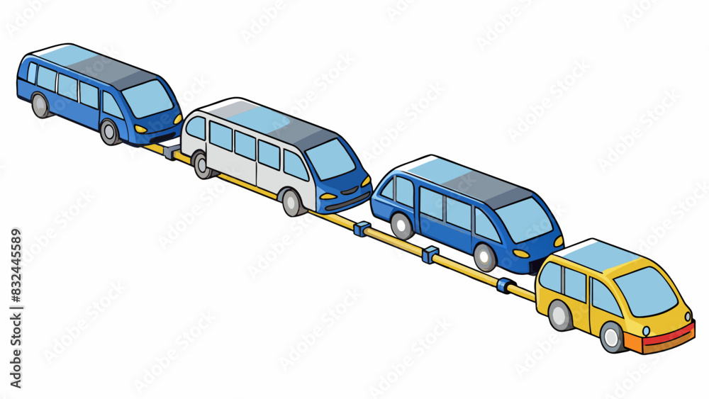 Poster A train connected to its cars each one linked by a metal coupling ensuring a smooth and safe journey.. Cartoon Vector.