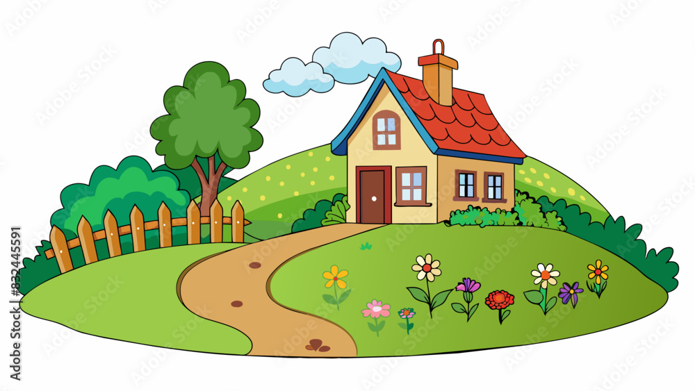 Poster a tranquil countryside scene unfolds before you as you take a stroll through rolling hills and verda