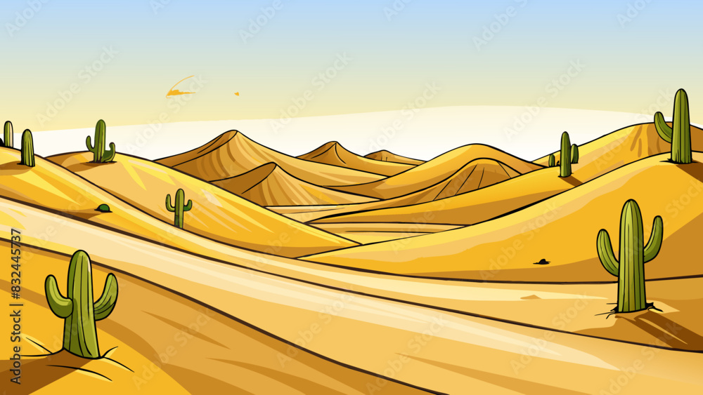 Poster a vast expanse of golden sand dunes stretched as far as the eye could see undulating in the soft glo