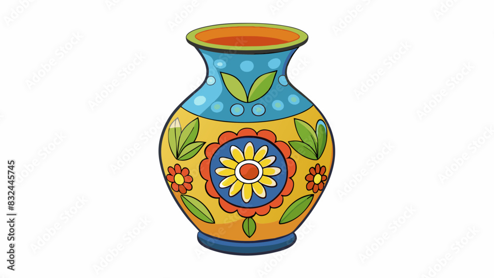 Aufkleber A vase with intricate and delicate handpainted floral patterns complete with a glossy glaze that accentuates its vibrant colors.. Cartoon Vector.
