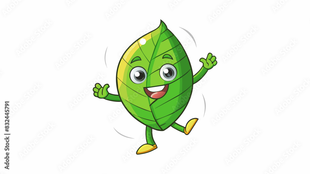 Poster a vibrant green leaf dancing in the wind shimmering under the warm sun. it absorbs the sunlight and 