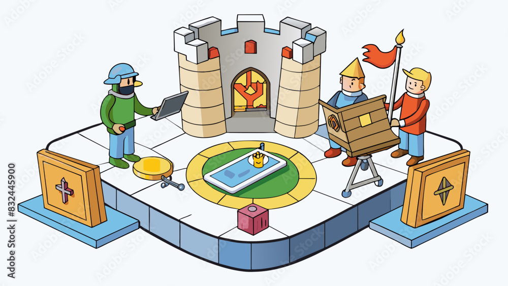 Poster A virtual escape room game set in a fictional medieval castle where players must solve puzzles and riddles to escape before time runs out all through. Cartoon Vector.