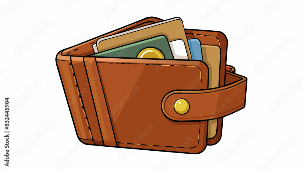 Aufkleber A wallet A rectangular foldable object made of leather with multiple sections and compartments to hold cards bills and coins. This object symbolizes. Cartoon Vector.