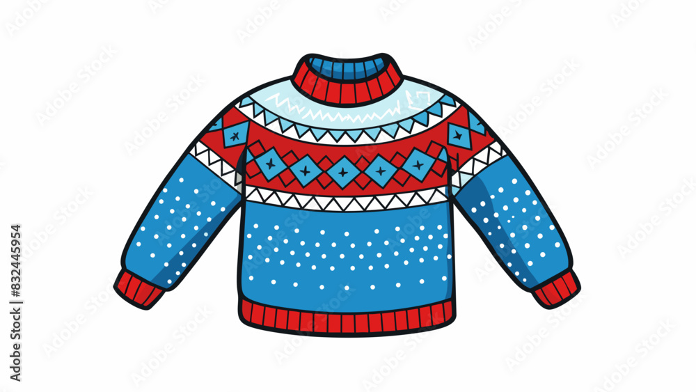 Poster a warm woolen sweater handknitted in a traditional nordic pattern of repetitive geometric shapes and