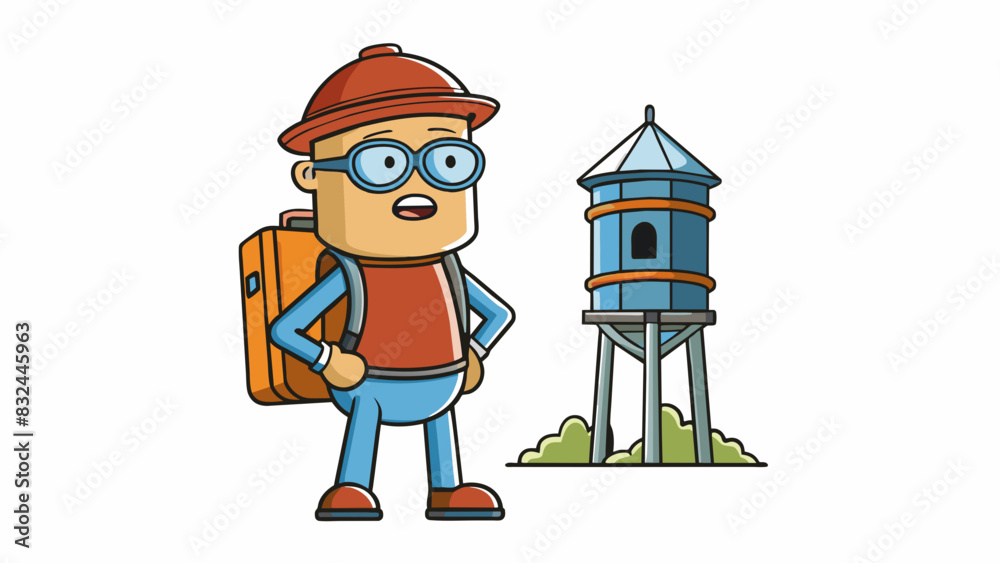 Poster a weary traveler recognizes the familiar sight of a water tower in the distance signifying their des