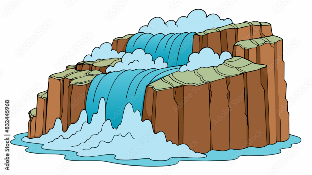 Poster a waterfall cascading down a rocky cliff constantly generating white foamy waves as the rushing wate