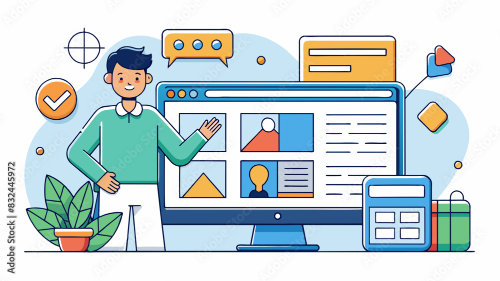 Poster A welldesigned website should have a userfriendly layout visually appealing graphics and fonts and easy navigation to different pages. describing. Cartoon Vector.