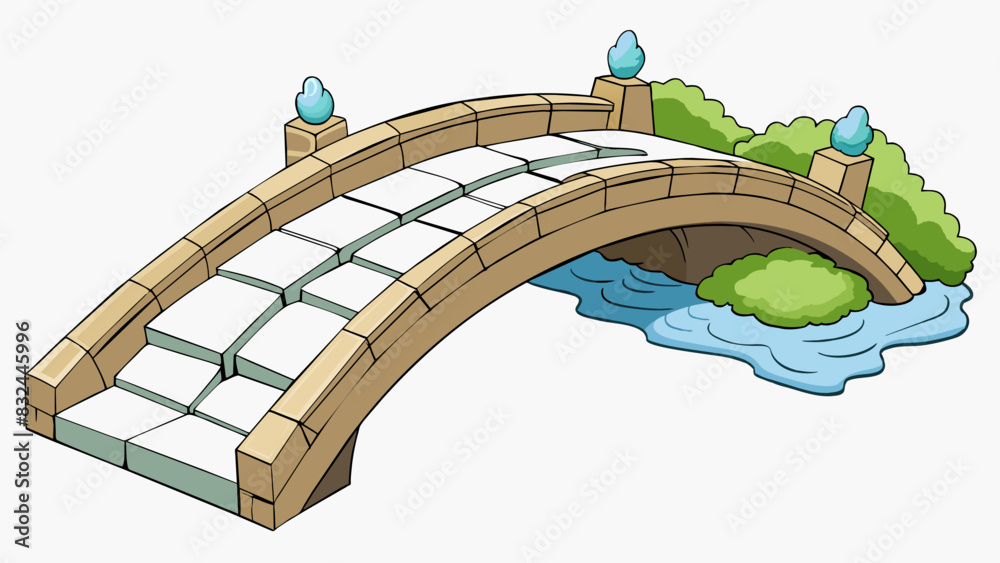 Poster A weathered stone bridge stretching over a babbling brook symbolizing a promise of friendship and support through all of lifes challenges.. Cartoon Vector.