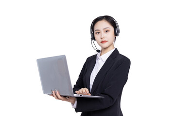 Asian business woman beautiful customer service with headset on white background
