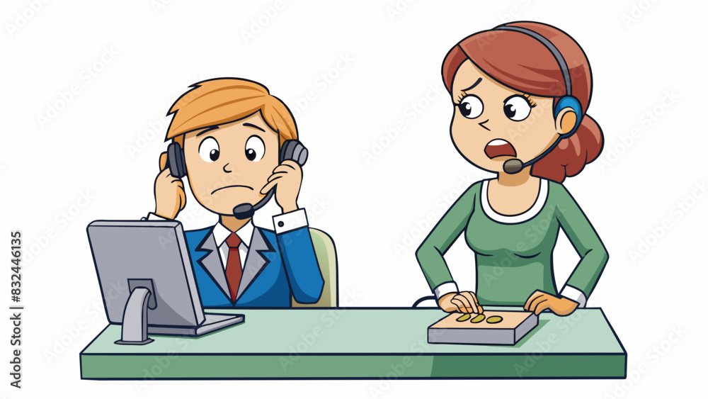 Aufkleber a woman on the phone with a customer service representative voicing her dissatisfaction with a fault
