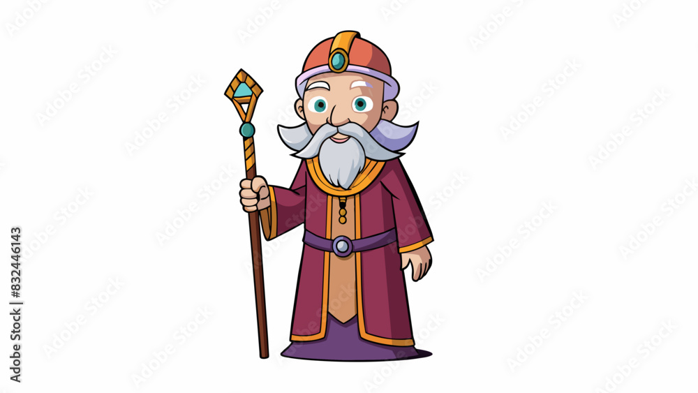 Poster a wise old man with an air of benevolence and wisdom adorned in simple yet elegant robes and carryin