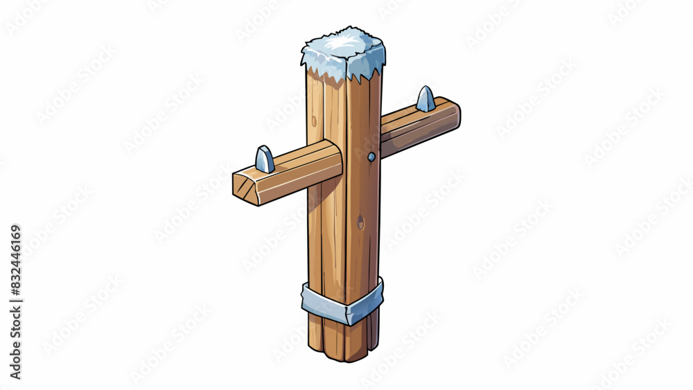Aufkleber a wooden fence post covered in a thin layer of frost giving it a frosty silvery sheen. the frost has