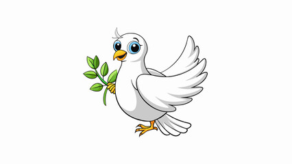 Obraz premium A white dove holding an olive branch in its beak is a classic representation of the theme of peace. The birds gentle demeanor and the simple olive. Cartoon Vector.