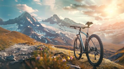bicycle with mountain background. space area for text