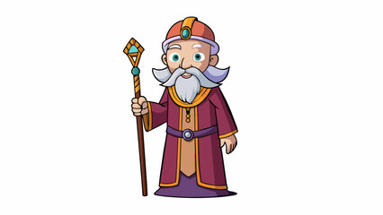 A wise old man with an air of benevolence and wisdom adorned in simple yet elegant robes and carrying a staff adorned with precious gems revered and. Cartoon Vector.
