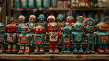 Business artwork featuring a hand-drawn vintage robot collection, suitable for digital layouts and decorations