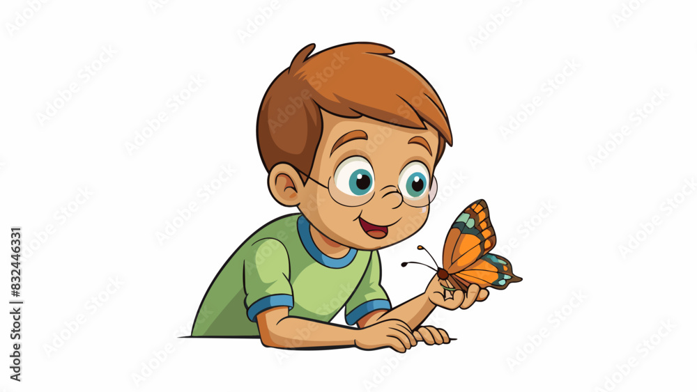 Poster a young child intently studying a butterfly on their finger their eyes fixed on its delicate wings..