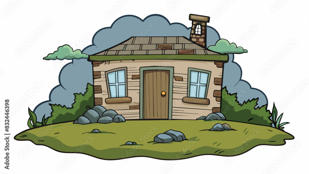 Poster against the backdrop of a stormy sky a lone abandoned house sat on a desolate hill. its walls were w