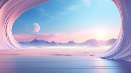 Virtual Reality Landscape  Side view  Escape to VR  Futuristic tone  Colored pastel