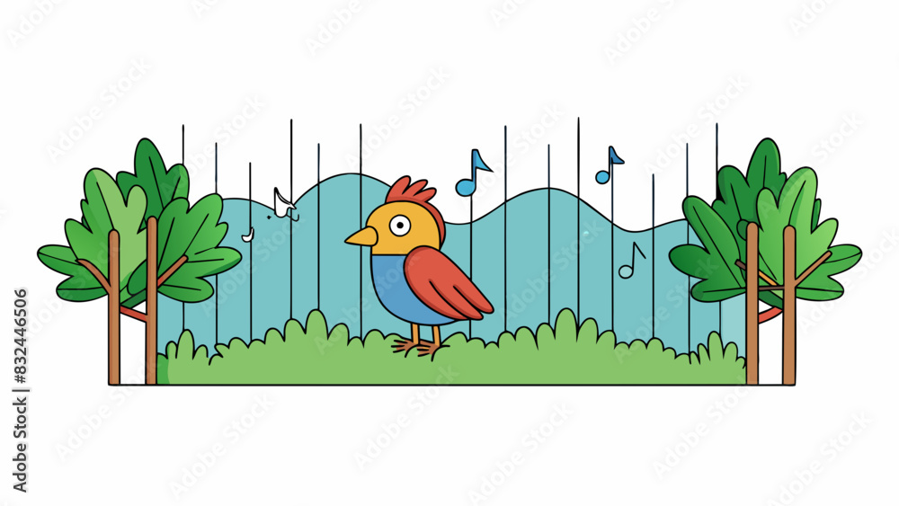 Poster An audio clip of a chirping bird in a forest setting. The bird has a highpitched chirp and can be heard amidst the sounds of rustling leaves and. Cartoon Vector.
