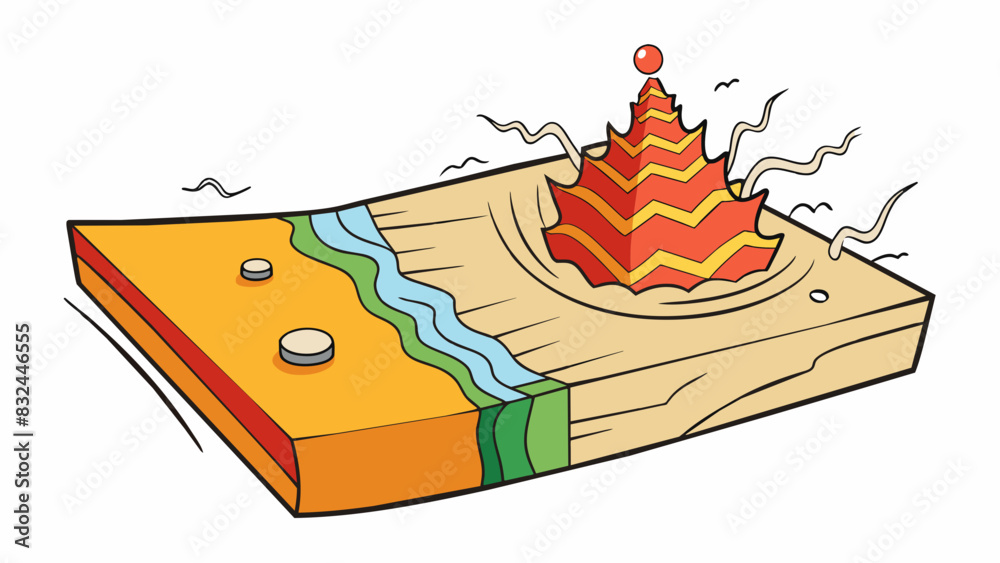 Aufkleber An earthquake wave radiating from its epicenter shaking the ground with a rolling motion and causing objects to vibrate.. Cartoon Vector.