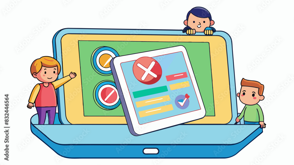 Fototapete An electronic device with a parental control feature allowing parents to restrict certain content or features from being accessed by their children.. Cartoon Vector.