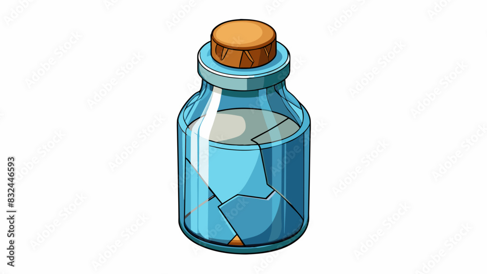 Aufkleber An empty bottle with a cracked cap and no liquid left inside unable to quench thirst or store refreshment.. Cartoon Vector.