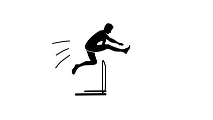 runner jumping obstacle, black isolated silhouette