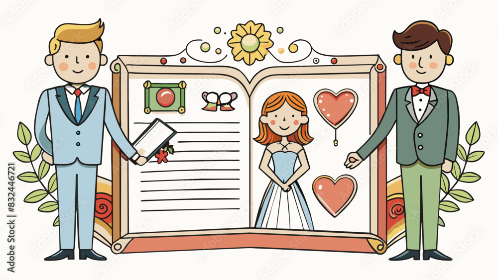 Poster an intricately designed wedding invitation showcasing the couples personal touches and style as they