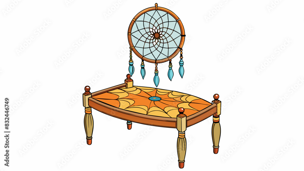 Poster an intricately woven dreamcatcher hangs above a native americans bed as it has for centuries. the wo