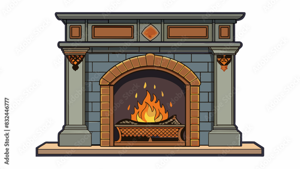 Poster an oldfashioned cast iron fireplace with decorative detailing. it requires logs to be manually added