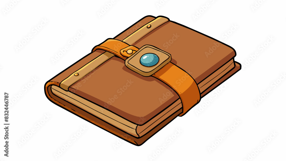 Poster an old worn leather journal with faded pages and a delicate buckle to keep it closed.. cartoon vecto