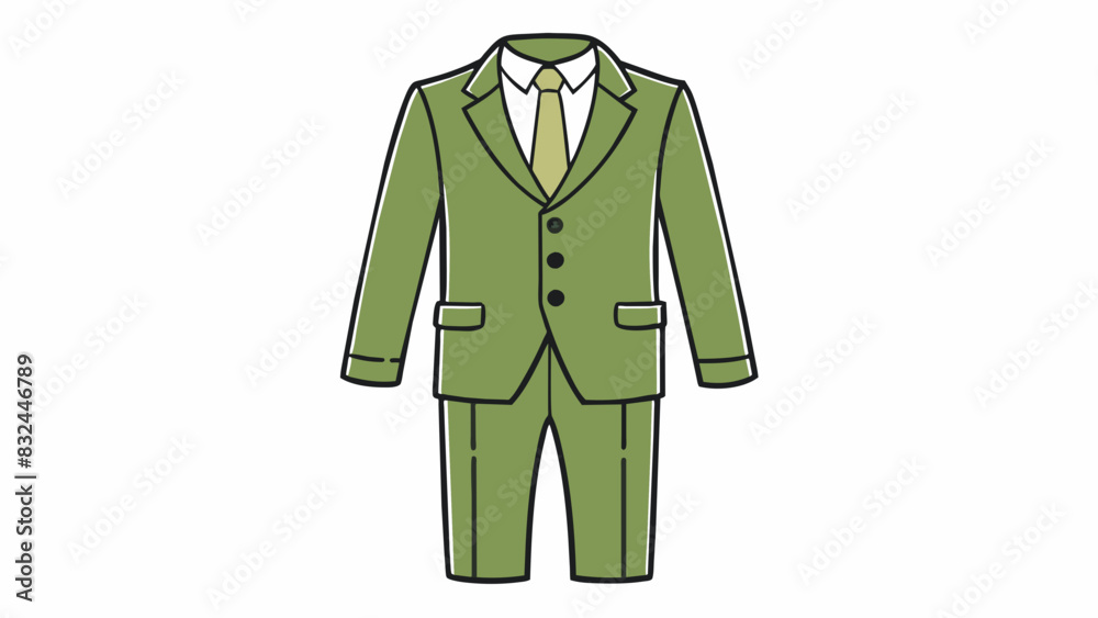 Poster an olive green suit with a threepiece set including a suit jacket vest and trousers. the jacket has 