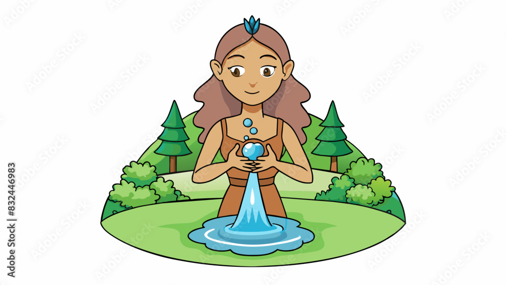Poster as she explored a mystical forest eve came across a sparkling crystalclear stream. she cupped her ha