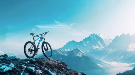 bicycle with mountain background. space area for text