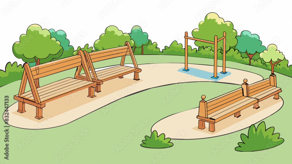 Poster as you enter the park you are greeted by a row of beautifully crafted benches each with a different 