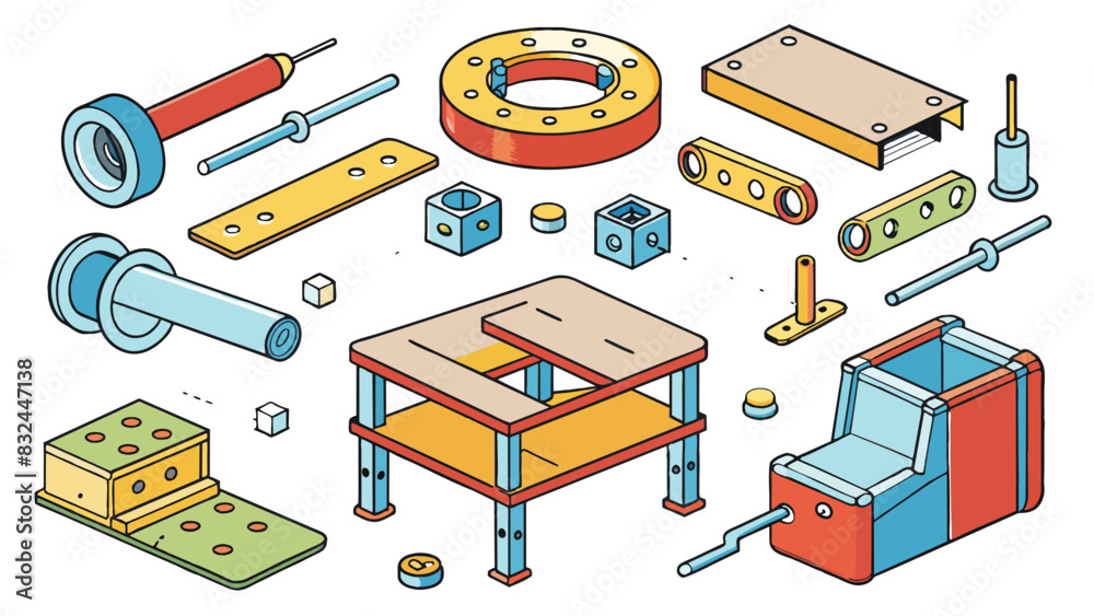 Poster Assembly instructions These instructions come with a set of new furniture and contain labeled parts with corresponding step numbers. The illustrations. Cartoon Vector.