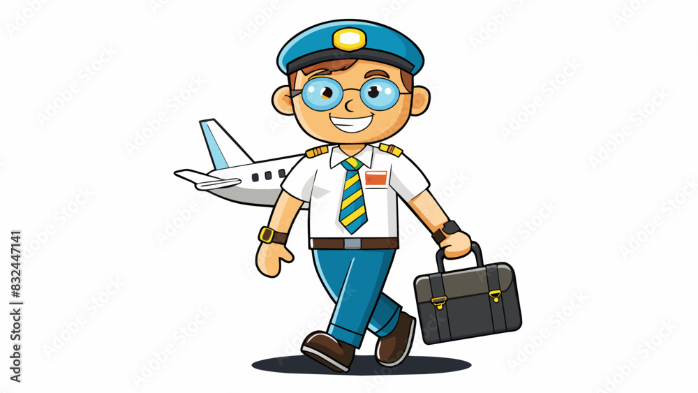 Poster at a busy airport a pilot walks briskly with a purpose carrying a black leather flight bag and a nea