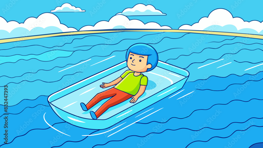 Poster Close your eyes and imagine yourself floating on a crystal clear lake. The water is cool and refreshing and tiny ripples created by fish darting below. Cartoon Vector.