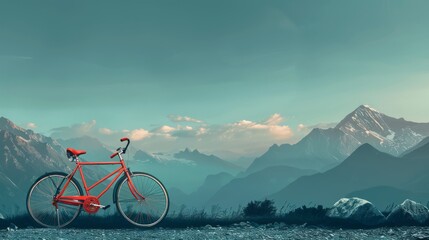 bicycle with mountain background. space area for text