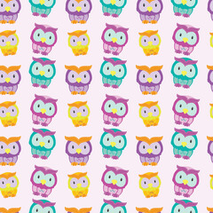 Cartoon Owls Seamless Vector Pattern Design