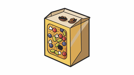 Characteristics This cereal is made with whole grain oats and has no artificial colors or flavors. It also contains a variety of dried fruits and nuts. Cartoon Vector.