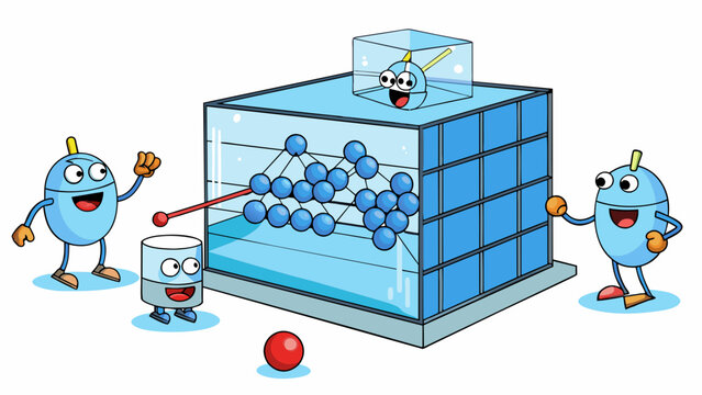 BoseEinstein Condensate A bunch of atoms cooled to near absolute zero in a research lab. In this state they appear to merge together and behave as one. Cartoon Vector.