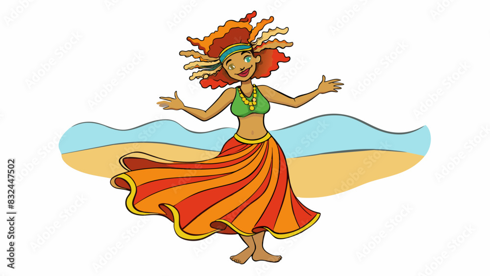 Poster dancing on the beach under the setting sun was a woman with wild untamed curls that swayed with ever