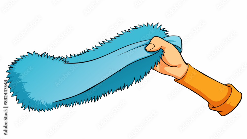 Poster Digging through a pile of clothes I found a soft fuzzy fabric that stretched easily between my fingers. Describing the objects texture and flexibility. Cartoon Vector.