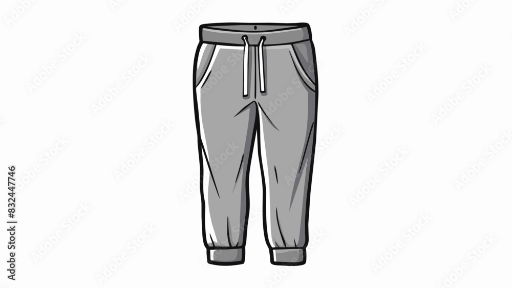 Poster Grey sweatpants with a tapered fit made from a soft and cozy material. They have an elastic waistband and cuffs perfect for lounging or exercise.. Cartoon Vector.