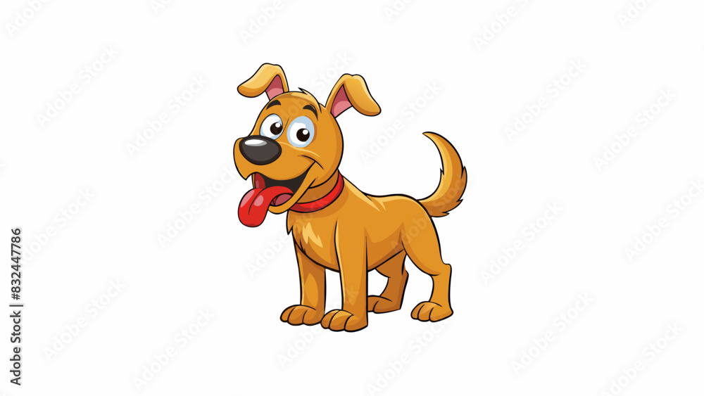 Poster hi is a friendly dog wagging its tail and eager to greet you with a slobbery kiss.. cartoon vector.