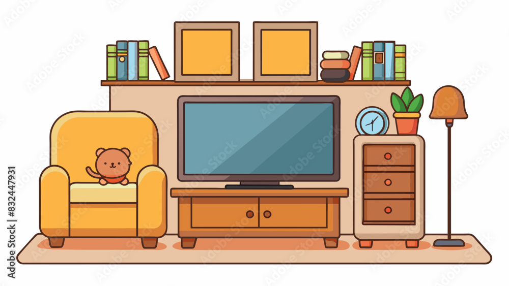 Poster in a cozy living room there is a plush couch positioned in front of a large flatscreen tv. the couch