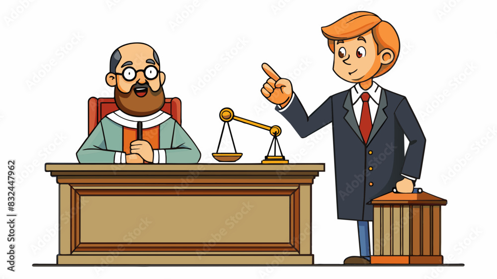 Poster in a courtroom a sign language interpreter stands next to a defendant who is deaf. as the lawyer spe